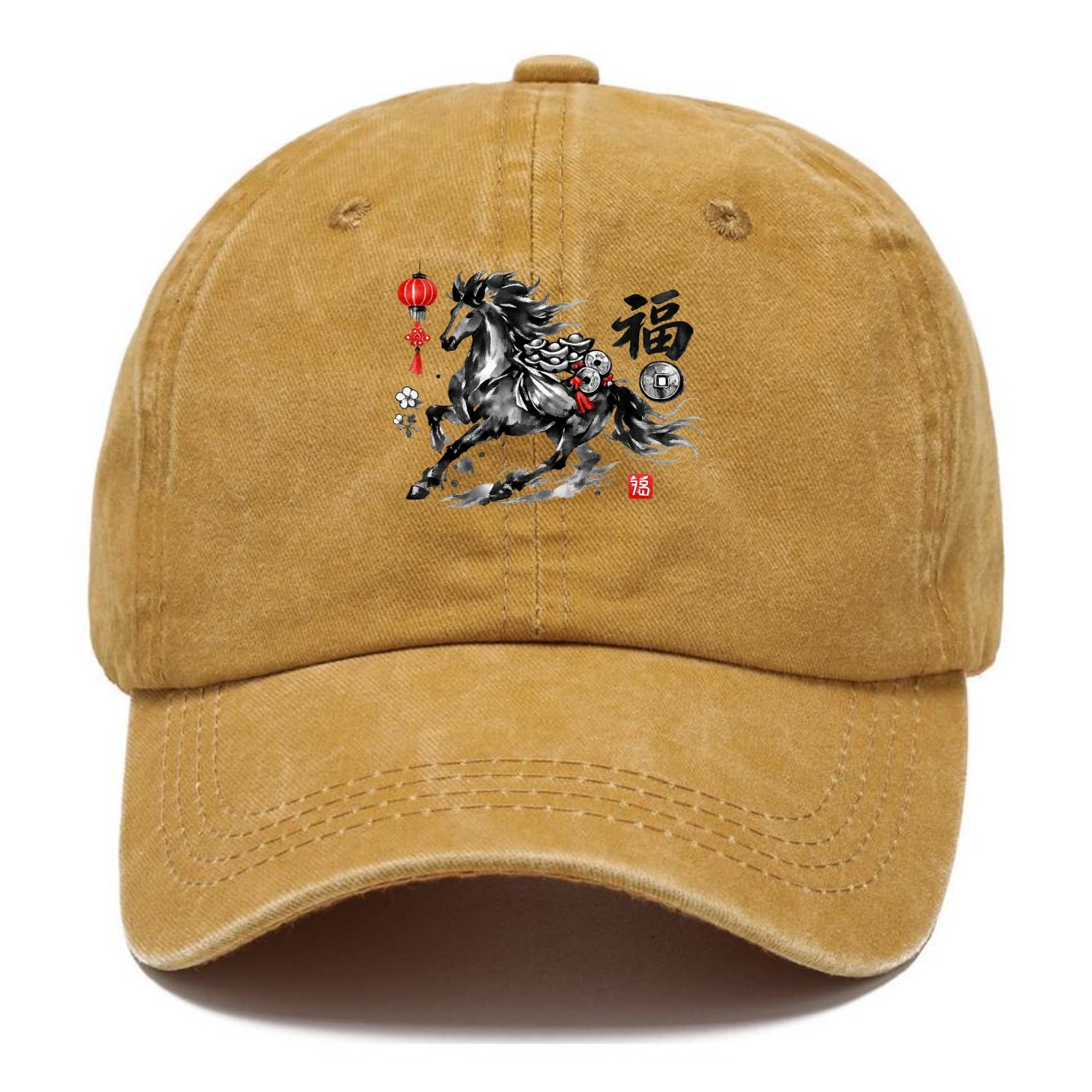 PROSPERITY HORSE | Horse carrying gold ingots and coins | Chinese knot decorations | - Classic Cap - Golden Harvest(Yellow)