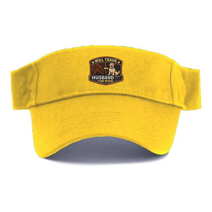 WILL TRADE HUSBAND FOR DOG - dog and man silhouette in brown , pet priority - Visor - Golden Harvest(Yellow)