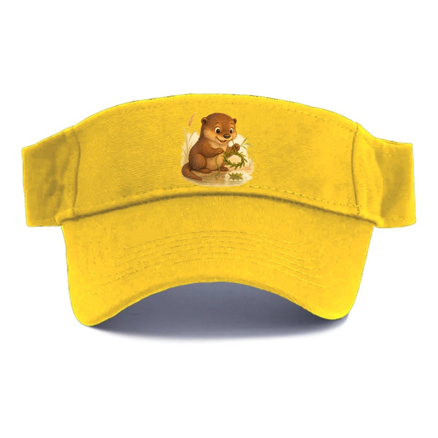 Otter weaving river reeds into a floating crown beside mirror-still water - Visor - Golden Harvest(Yellow)