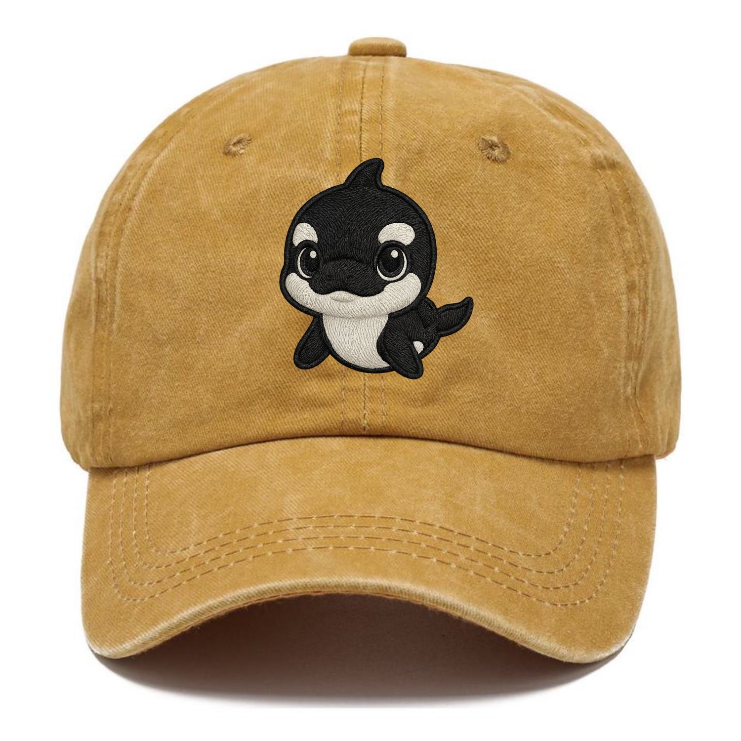 Baby Orca - black and white pattern, white eye patch, front-facing, curious and - Classic Cap - Golden Harvest(Yellow)