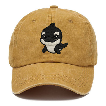 Baby Orca - black and white pattern, white eye patch, front-facing, curious and - Classic Cap - Golden Harvest(Yellow)