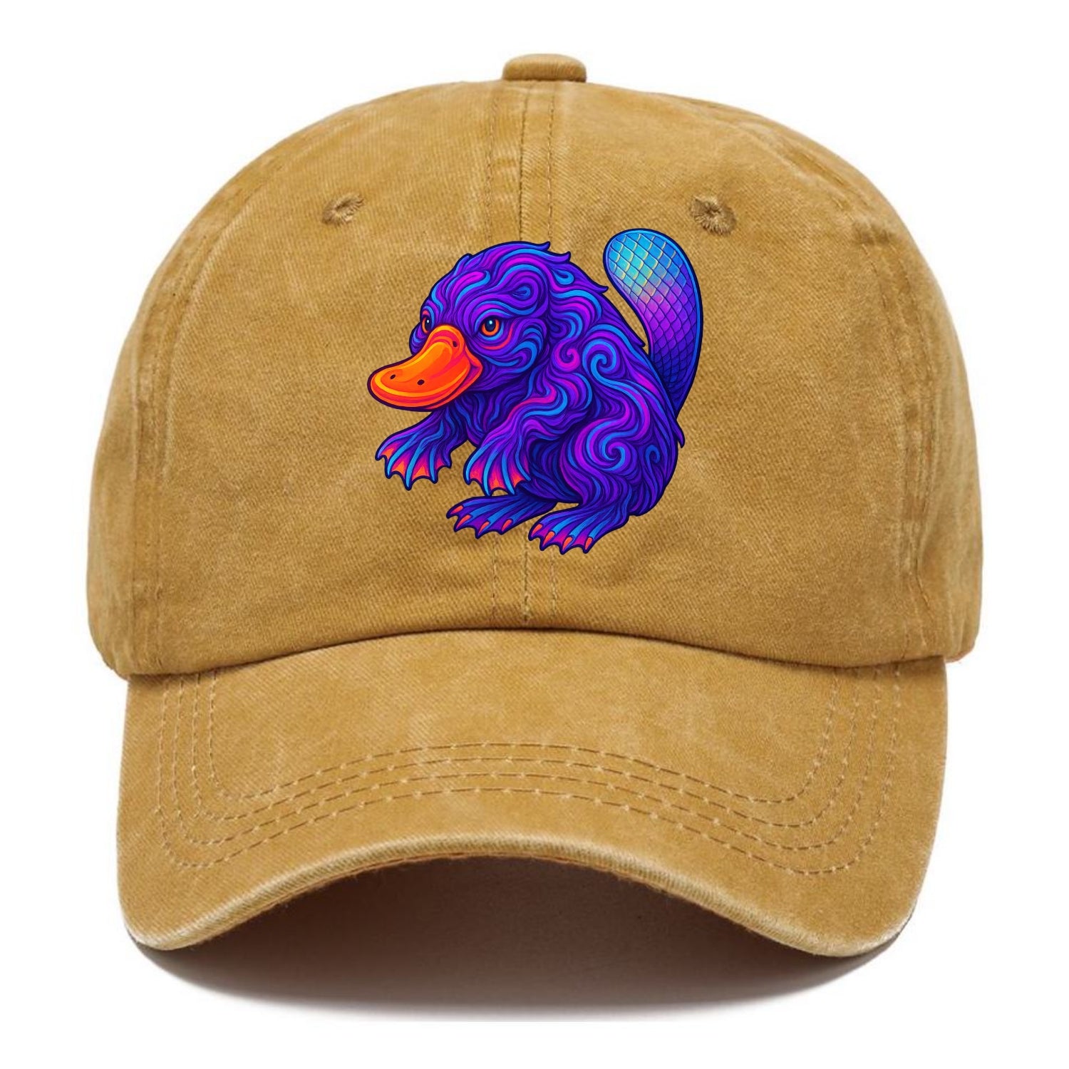 Quirky platypus with bill glowing in neon orange, beaver tail with holographic - Classic Cap - Golden Harvest(Yellow)