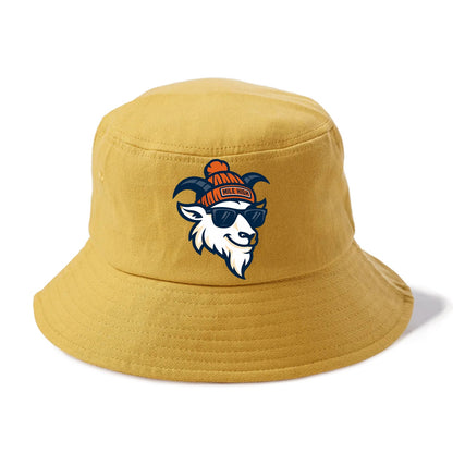 Denver Mountain Goat wearing Broncos beanie with Mile High patch and wayfarer - Bucket Hat - Golden Harvest(Yellow)