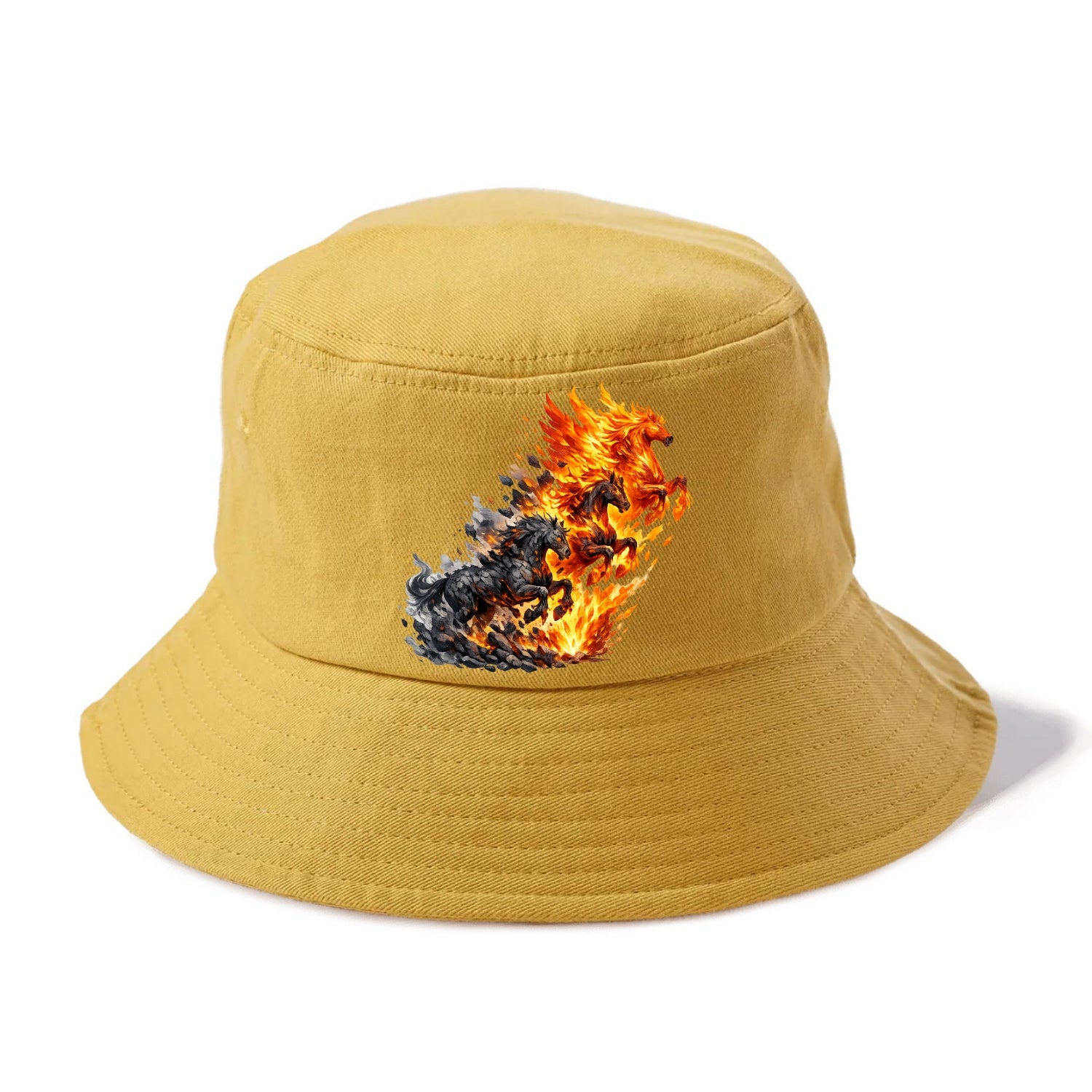 INFERNO STALLION | Horse made entirely of living flames | Blazing mane and tail | Fire - Bucket Hat - Golden Harvest(Yellow)