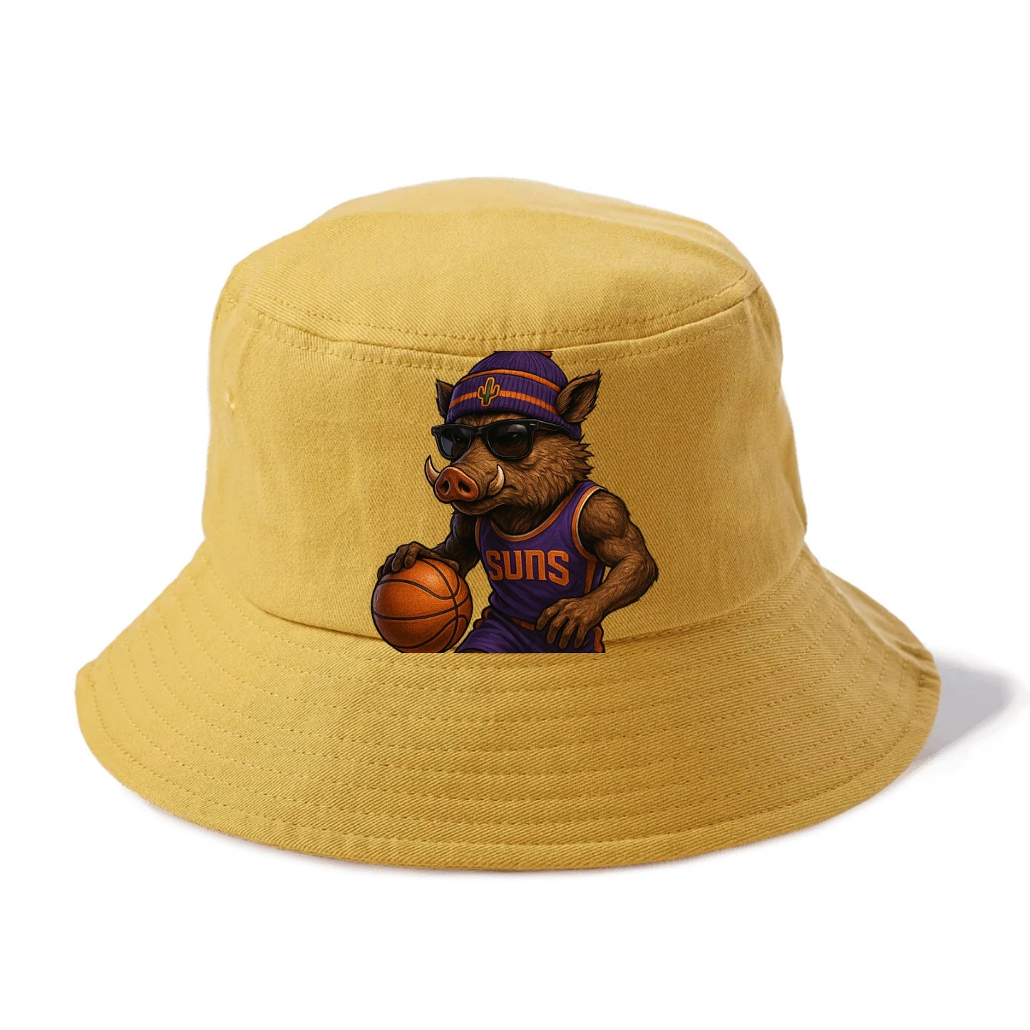 Phoenix Javelina wearing Suns beanie with cactus patch and wayfarer sunglasses - Bucket Hat - Golden Harvest(Yellow)
