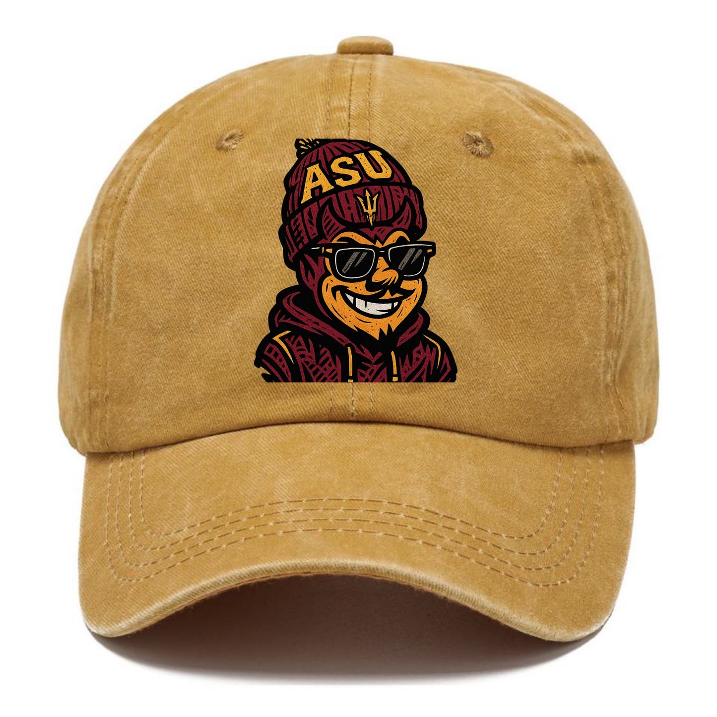 Tempe Sparky wearing Arizona State beanie with fork patch - Classic Cap - Golden Harvest(Yellow)
