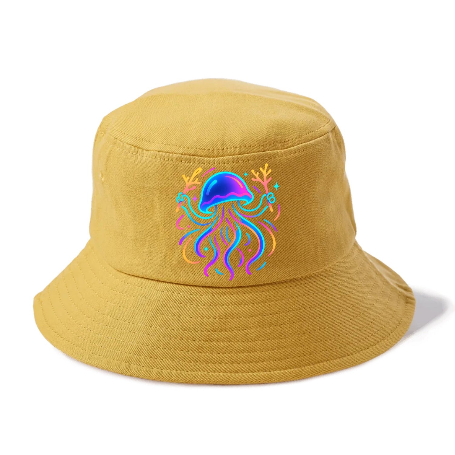 Jellyfish conducting a glow orchestra using coral batons in deep ocean concert hall - Bucket Hat - Golden Harvest(Yellow)