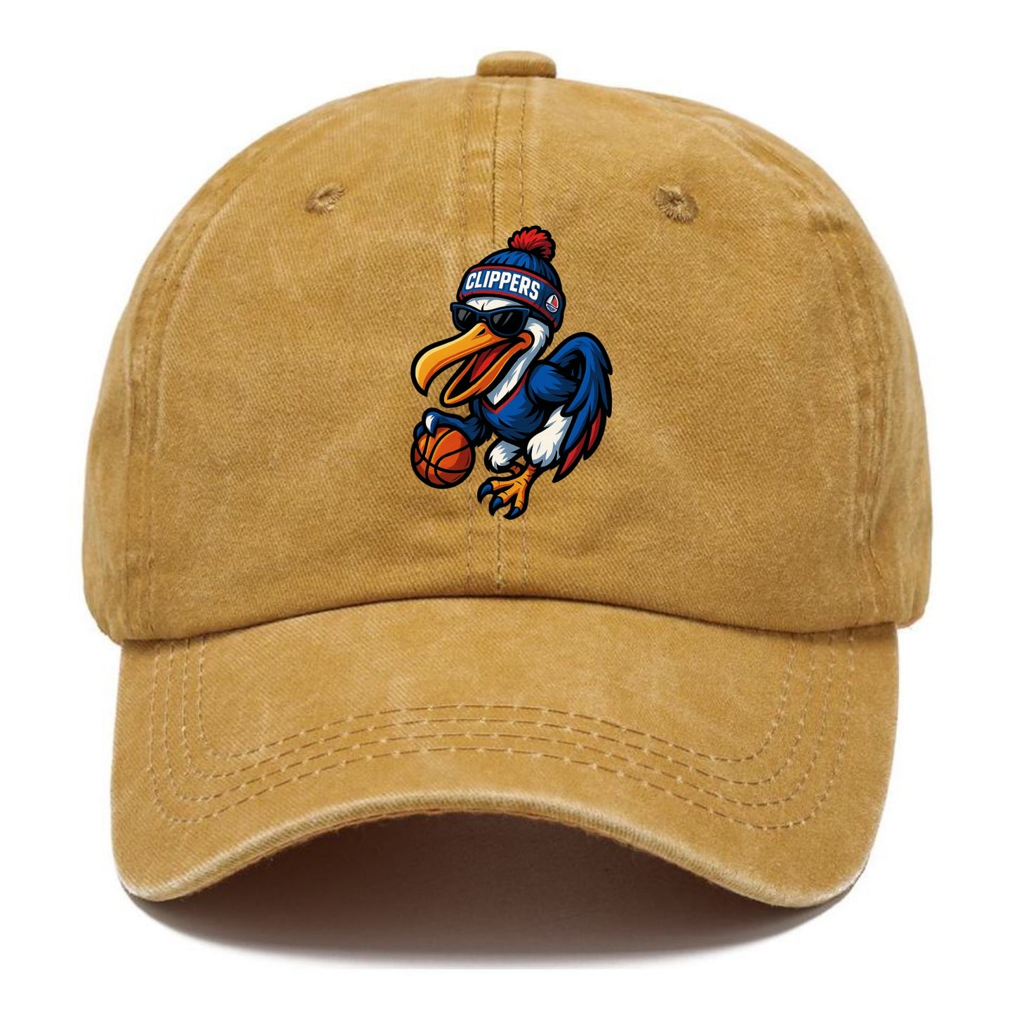 Los Angeles Pelican wearing Clippers beanie with sailboat patch and wayfarer - Classic Cap - Golden Harvest(Yellow)