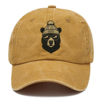 Alabama Black Bear wearing Birmingham beanie with pom pom and wayfarer sunglasses - Classic Cap - Golden Harvest(Yellow)