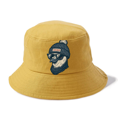 Chicago Pigeon wearing Chicago beanie with pom pom and wayfarer sunglasses - Bucket Hat - Golden Harvest(Yellow)