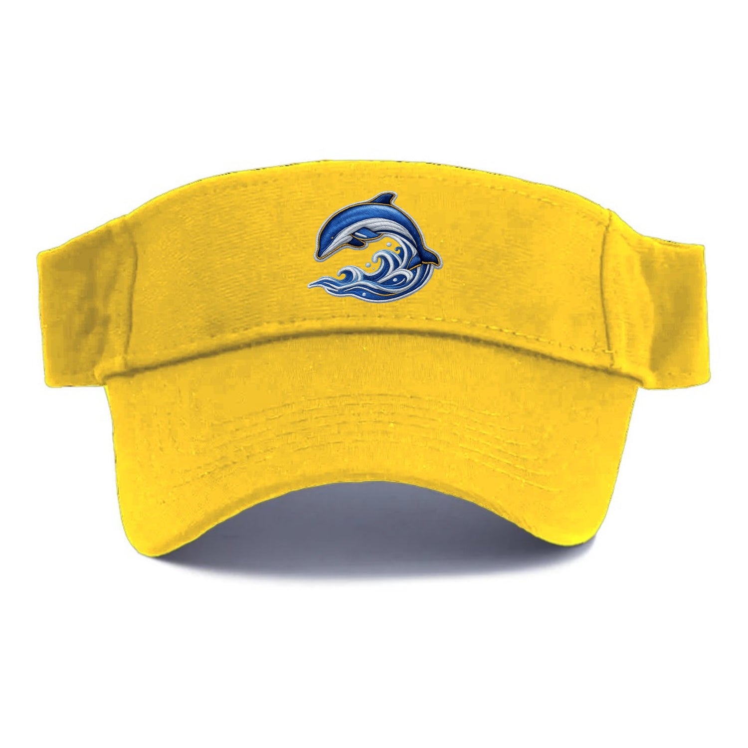Embroidered patch design - SWIMMING DOLPHIN - diving dolphin with waves in blue and silver - Visor - Golden Harvest(Yellow)