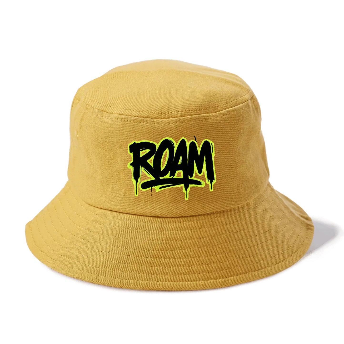 Bold typography design - "ROAM" - wander freely, no destination needed - Bucket Hat - Golden Harvest(Yellow)