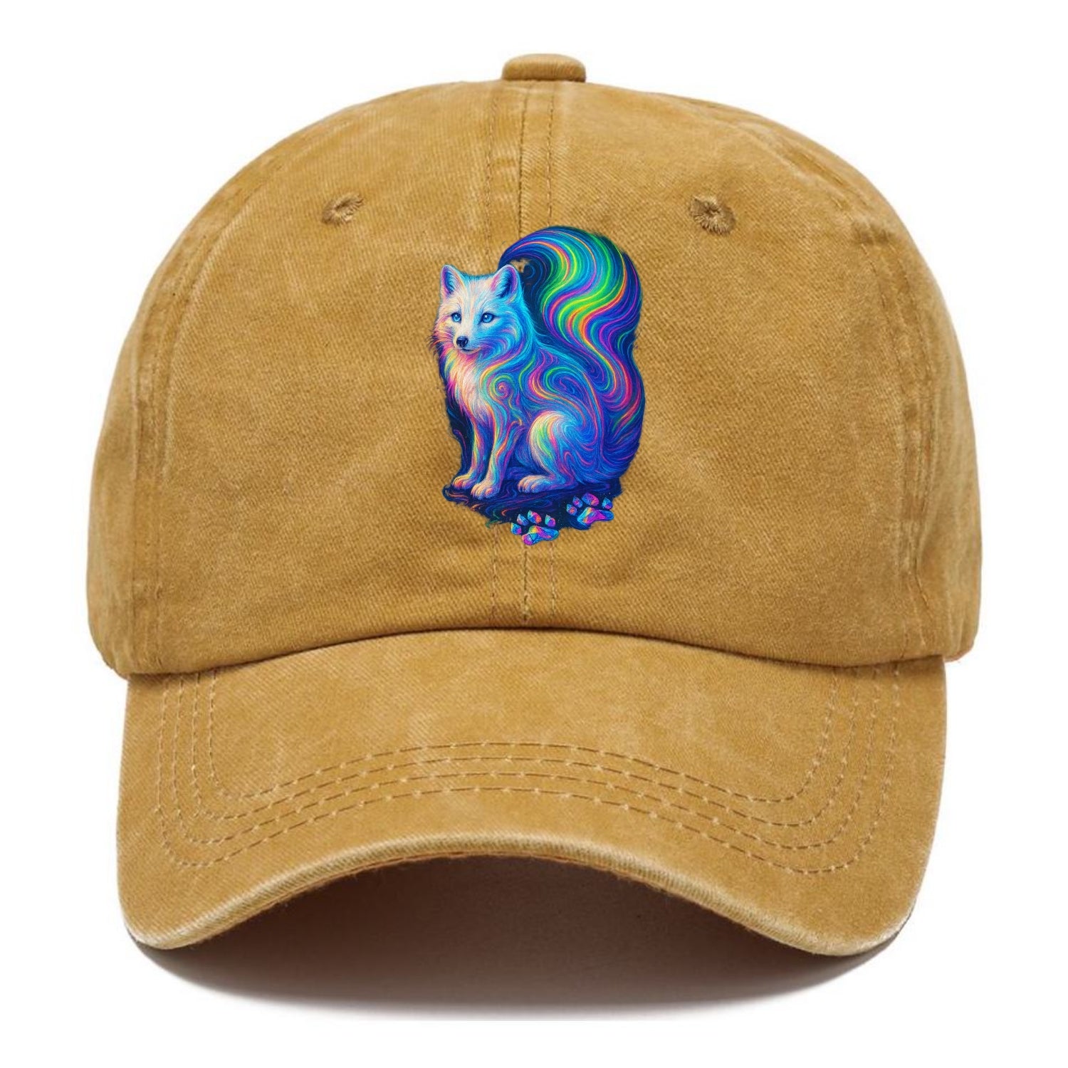 Graceful arctic fox with tail streaming aurora colors, white fur with prismatic - Classic Cap - Golden Harvest(Yellow)