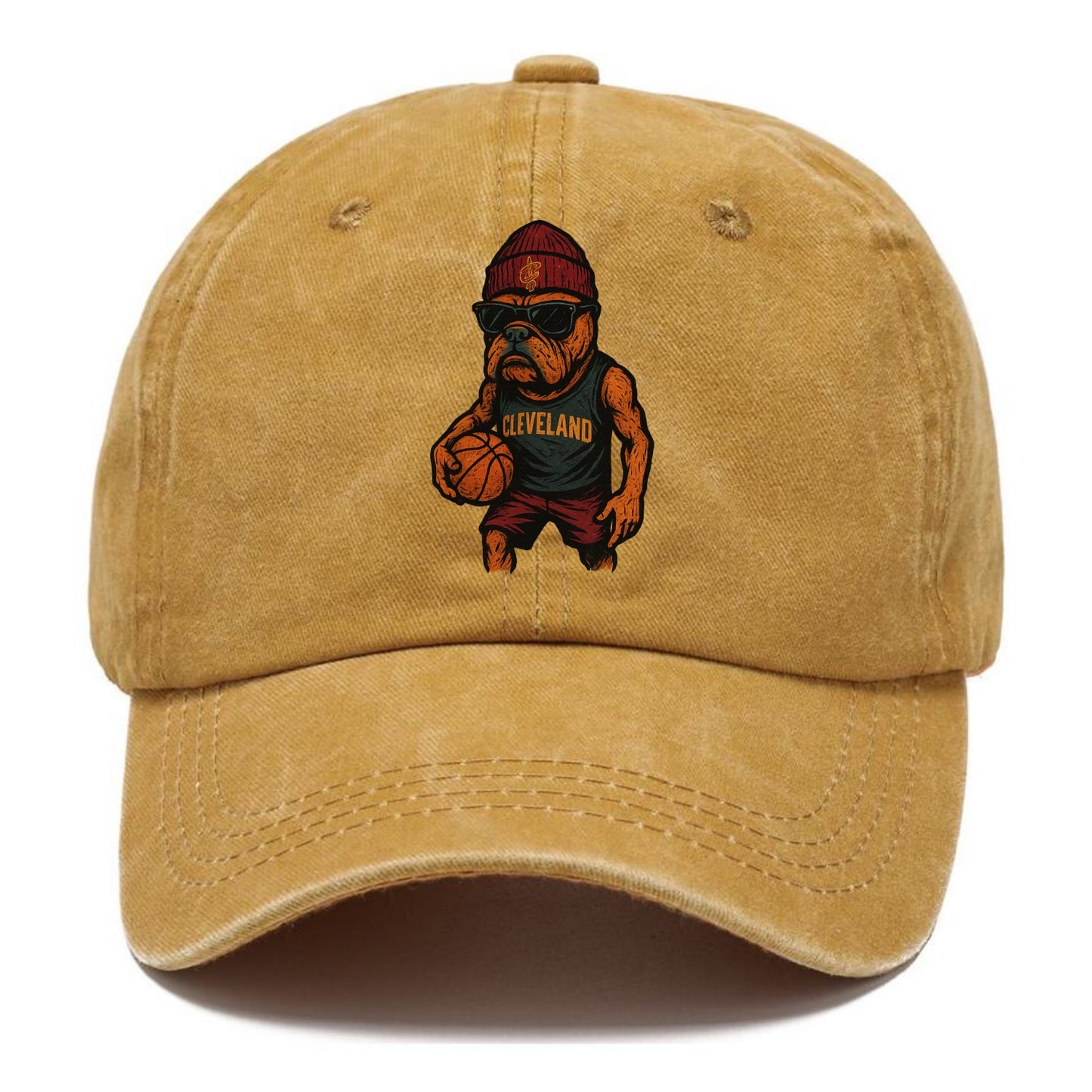 Cleveland Bulldog wearing Cavaliers wine and gold beanie with sword patch and - Classic Cap - Golden Harvest(Yellow)