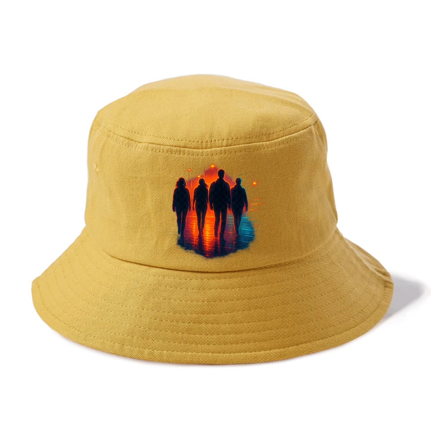 gang of silhouettes walking together at sunset by the beach - Bucket Hat - Golden Harvest(Yellow)