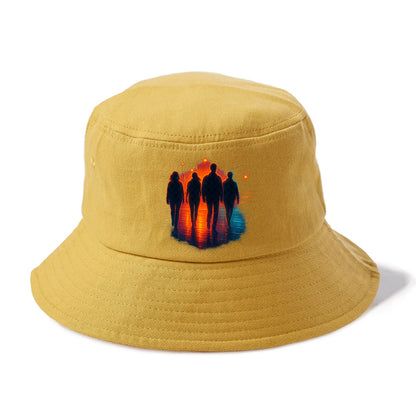gang of silhouettes walking together at sunset by the beach - Bucket Hat - Golden Harvest(Yellow)
