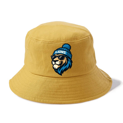 Detroit Lion wearing Lions Honolulu blue and silver beanie with pom pom and wayfarer - Bucket Hat - Golden Harvest(Yellow)