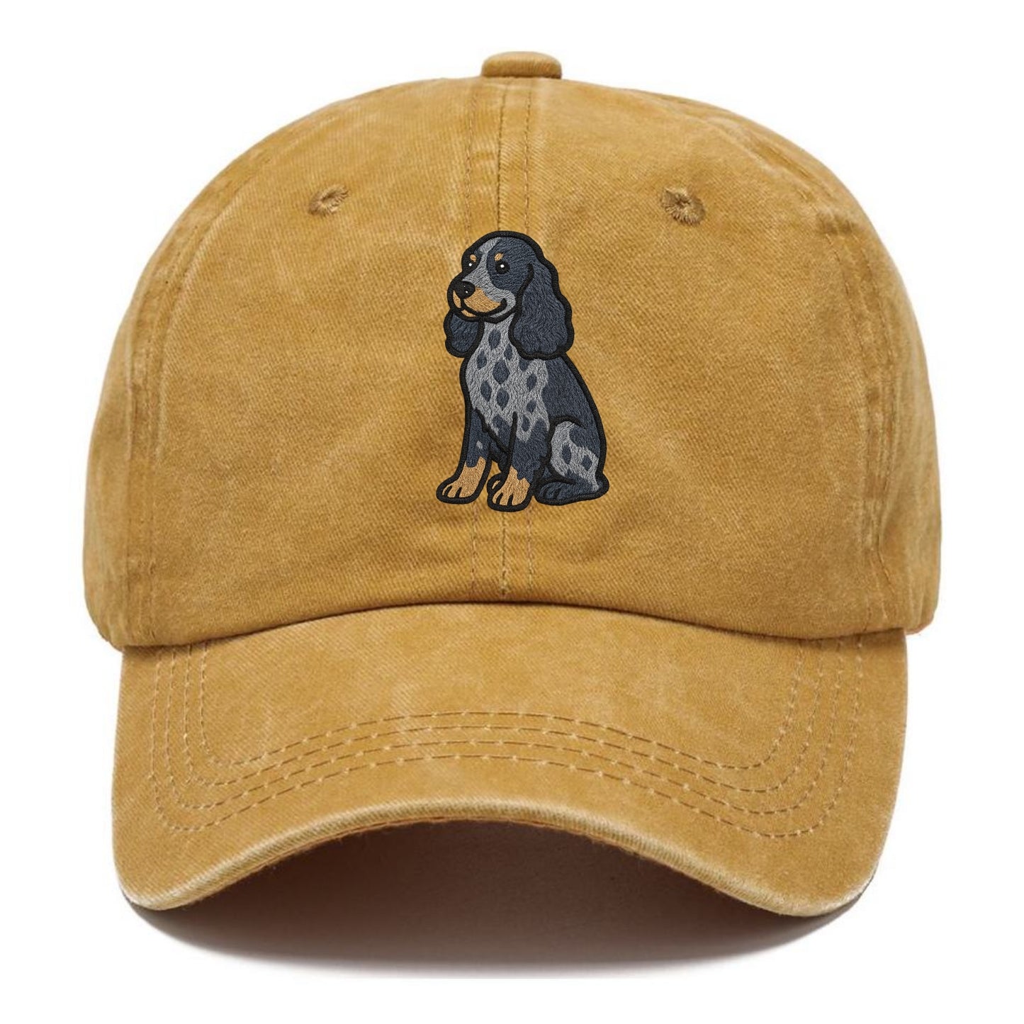 English Cocker Spaniel - Blue roan embroidered sitting pose - Classic Cap - Golden Harvest(Yellow)