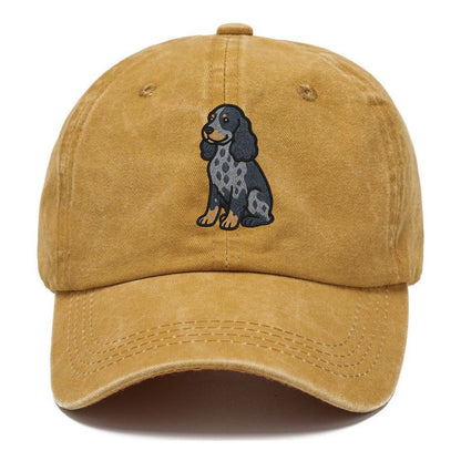 English Cocker Spaniel - Blue roan embroidered sitting pose - Classic Cap - Golden Harvest(Yellow)
