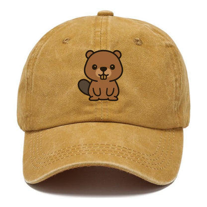 Baby Beaver - brown fur, paddle tail, buck teeth, friendly eyes, front-facing, - Classic Cap - Golden Harvest(Yellow)