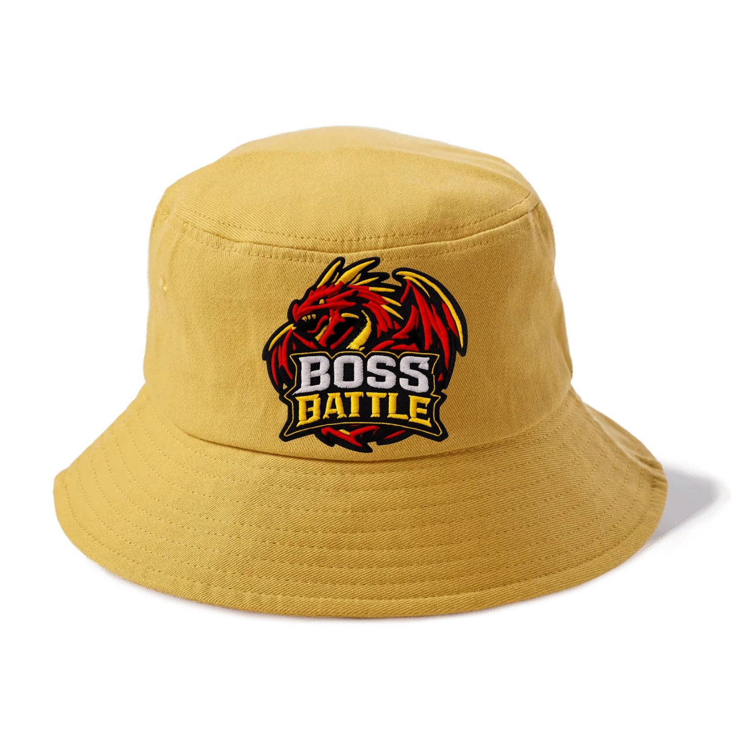 BOSS BATTLE - dragon silhouette in red and gold , raid - Bucket Hat - Golden Harvest(Yellow)