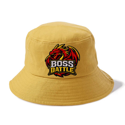 BOSS BATTLE - dragon silhouette in red and gold , raid - Bucket Hat - Golden Harvest(Yellow)