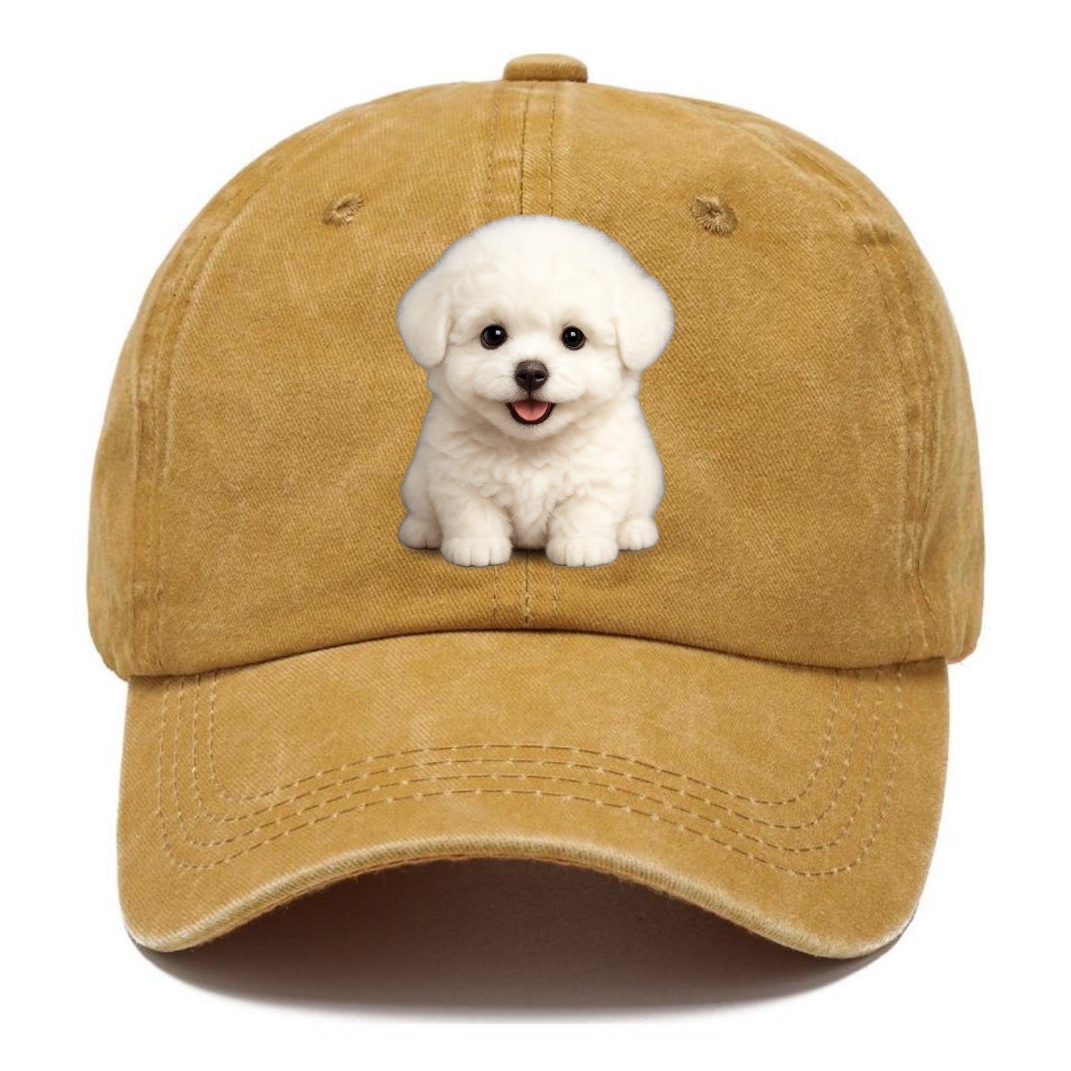 Baby Bichon Frise Puppy - white puffy cloud, dark eyes, happy expression, - Classic Cap - Golden Harvest(Yellow)