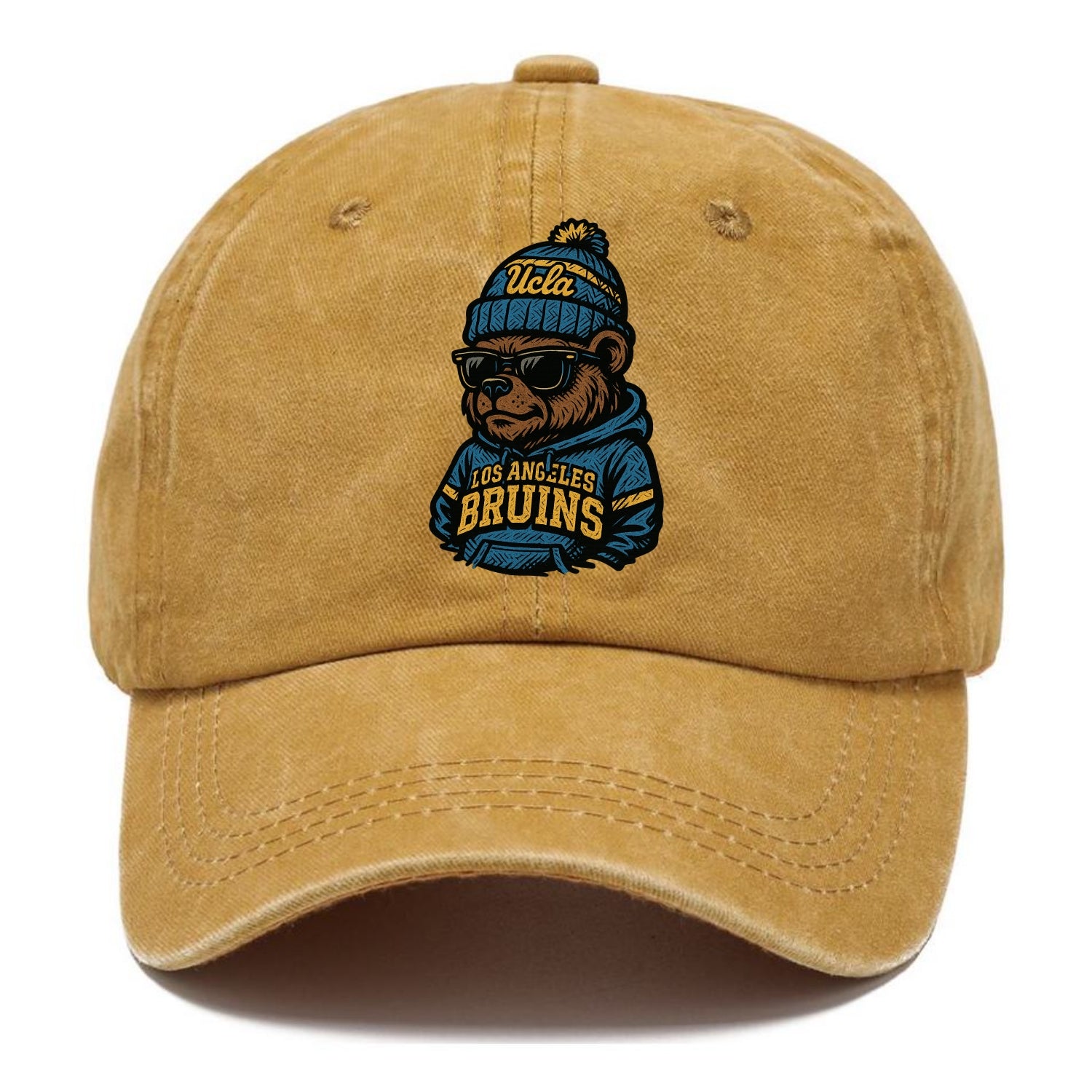 Los Angeles Bruin wearing UCLA beanie with script patch - Classic Cap - Golden Harvest(Yellow)