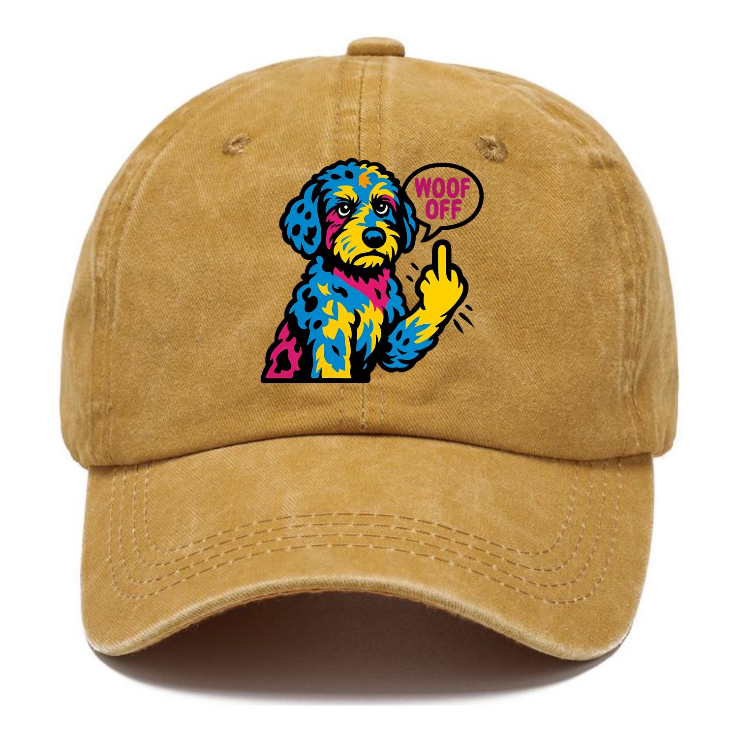 Aussiedoodle with merle patches and curly coat, playful smart paw raised - Classic Cap - Golden Harvest(Yellow)