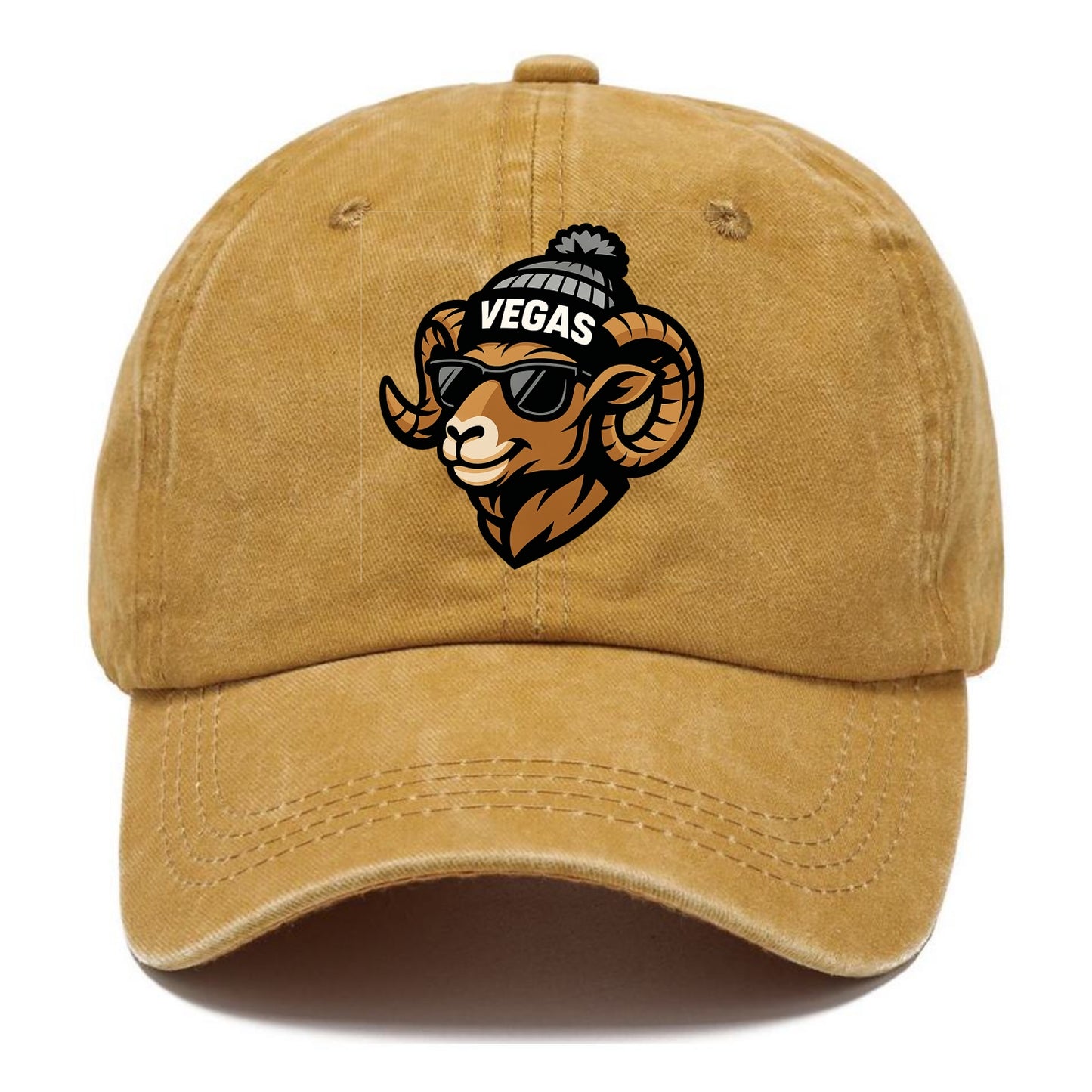 Vegas Desert Bighorn wearing Raiders silver and black beanie with pom pom and - Classic Cap - Golden Harvest(Yellow)