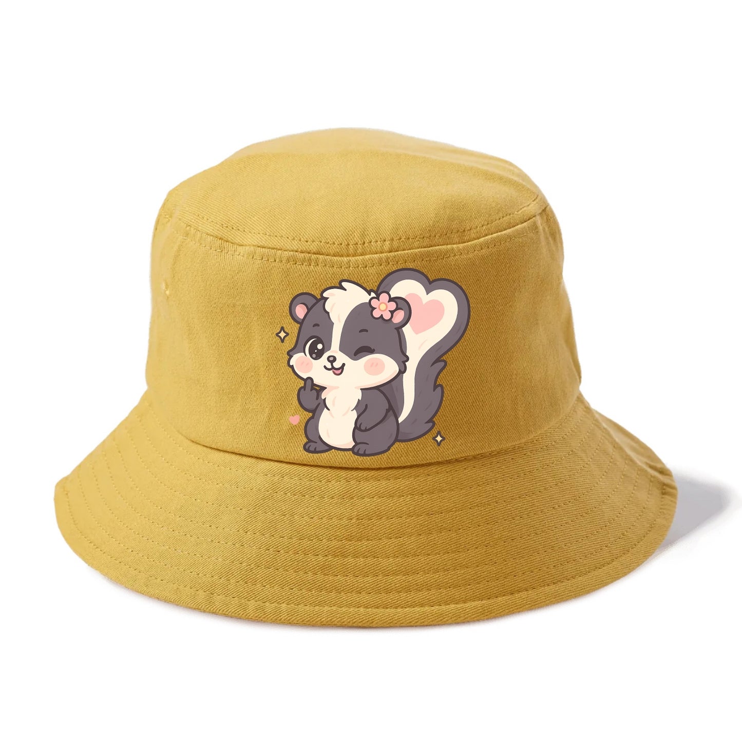 fluffy skunk with heart-shaped tail pattern, one paw up showing sass - Bucket Hat - Golden Harvest(Yellow)