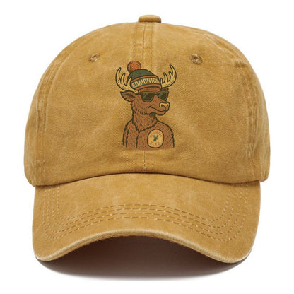 Edmonton Elk wearing Edmonton beanie with pom pom and wayfarer sunglasses - Classic Cap - Golden Harvest(Yellow)