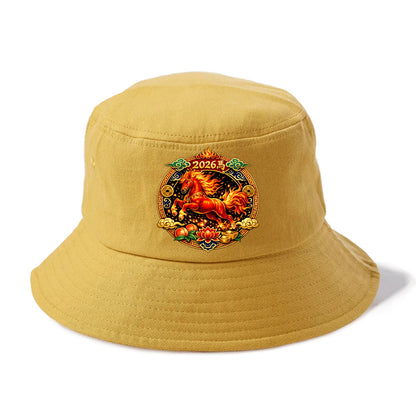 FIRE HORSE | Flaming mane and tail horse | Blazing orange and red colors | Dynamic - Bucket Hat - Golden Harvest(Yellow)