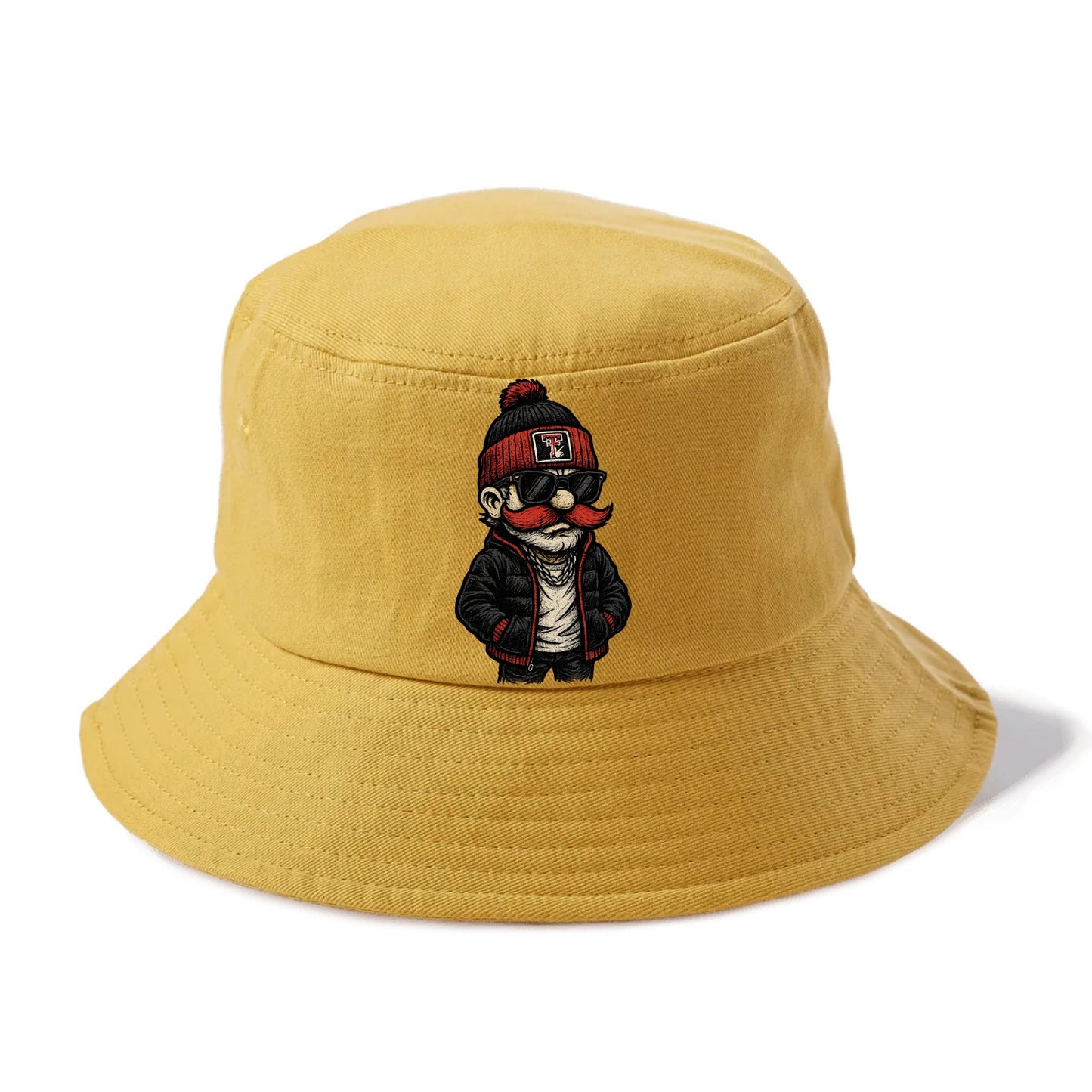 Lubbock Raider wearing Texas Tech beanie with guns up patch - Bucket Hat - Golden Harvest(Yellow)