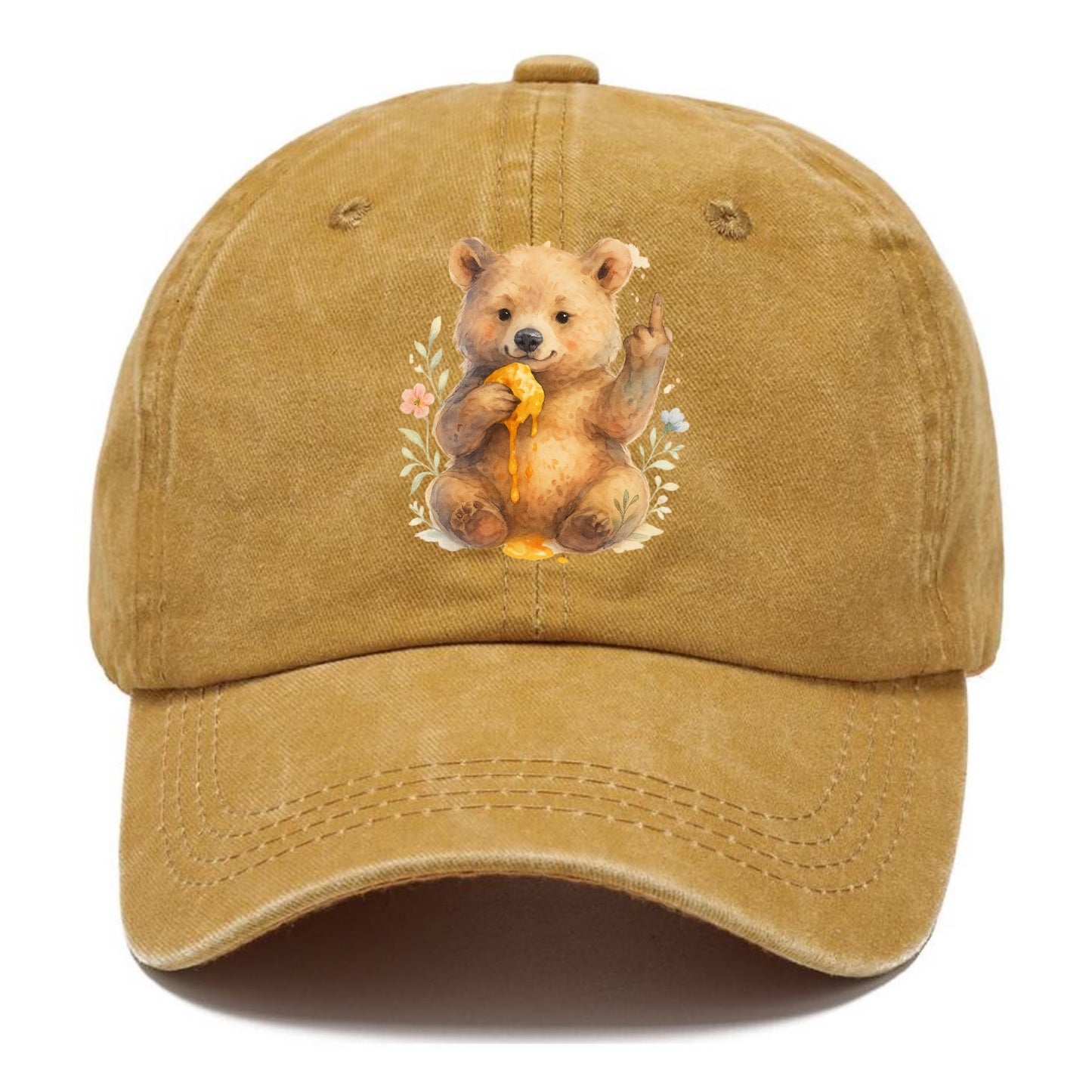 chubby bear cub eating dripping honey, sticky paw up with middle finger - Classic Cap - Golden Harvest(Yellow)
