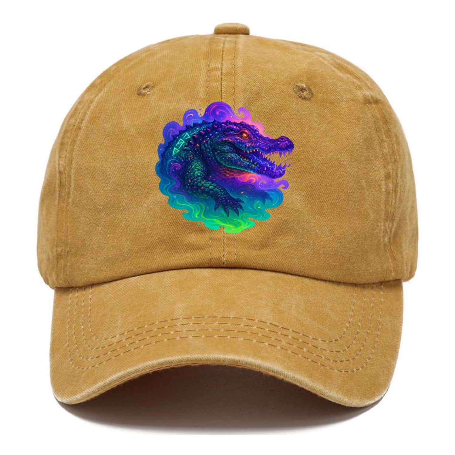 Primordial crocodile with scales pulsing plasma energy in green and purple, ancient - Classic Cap - Golden Harvest(Yellow)