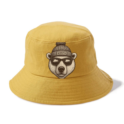 Winnipeg Polar Bear wearing Winnipeg beanie with pom pom and wayfarer sunglasses - Bucket Hat - Golden Harvest(Yellow)