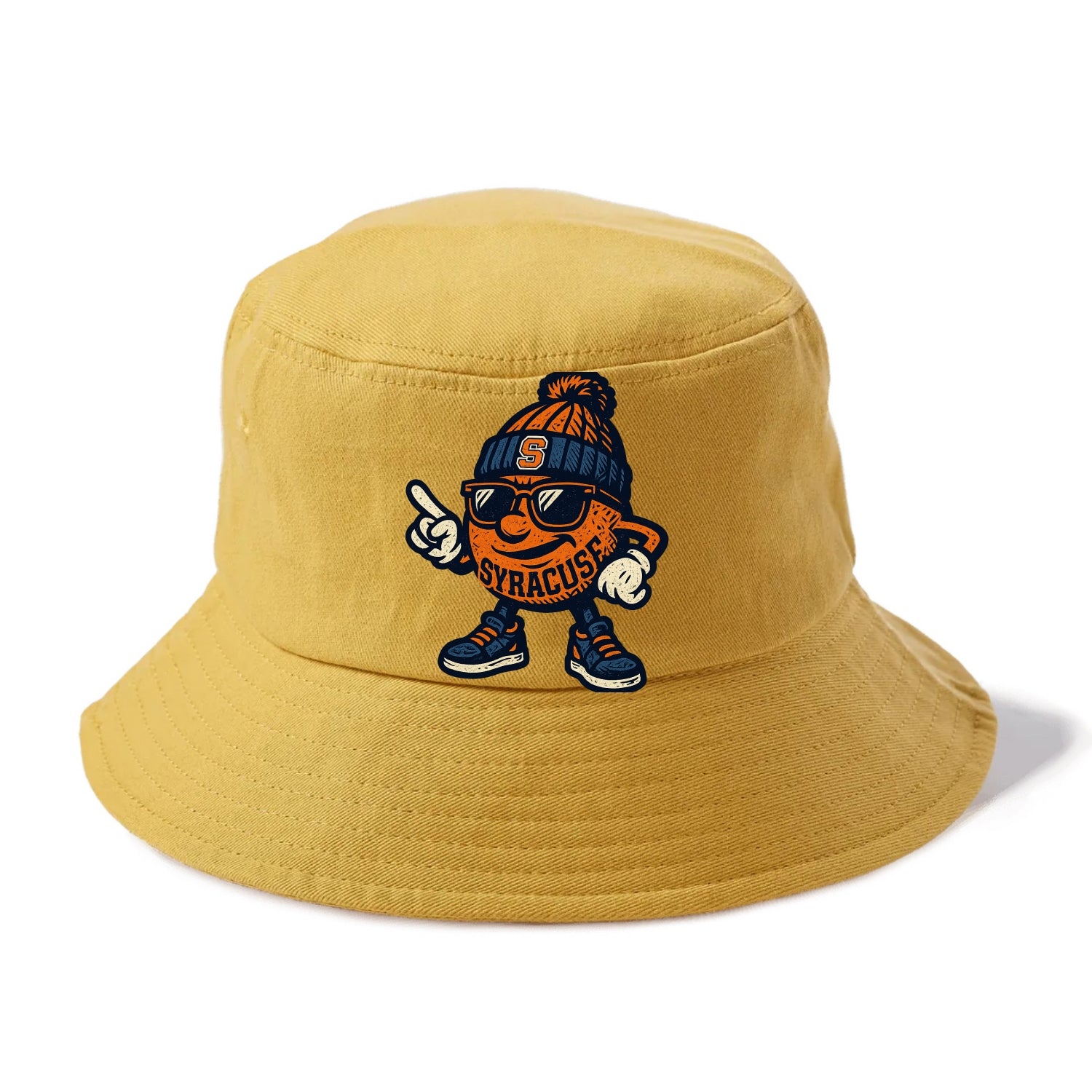 Syracuse Orange wearing Syracuse beanie with S patch - Bucket Hat - Golden Harvest(Yellow)