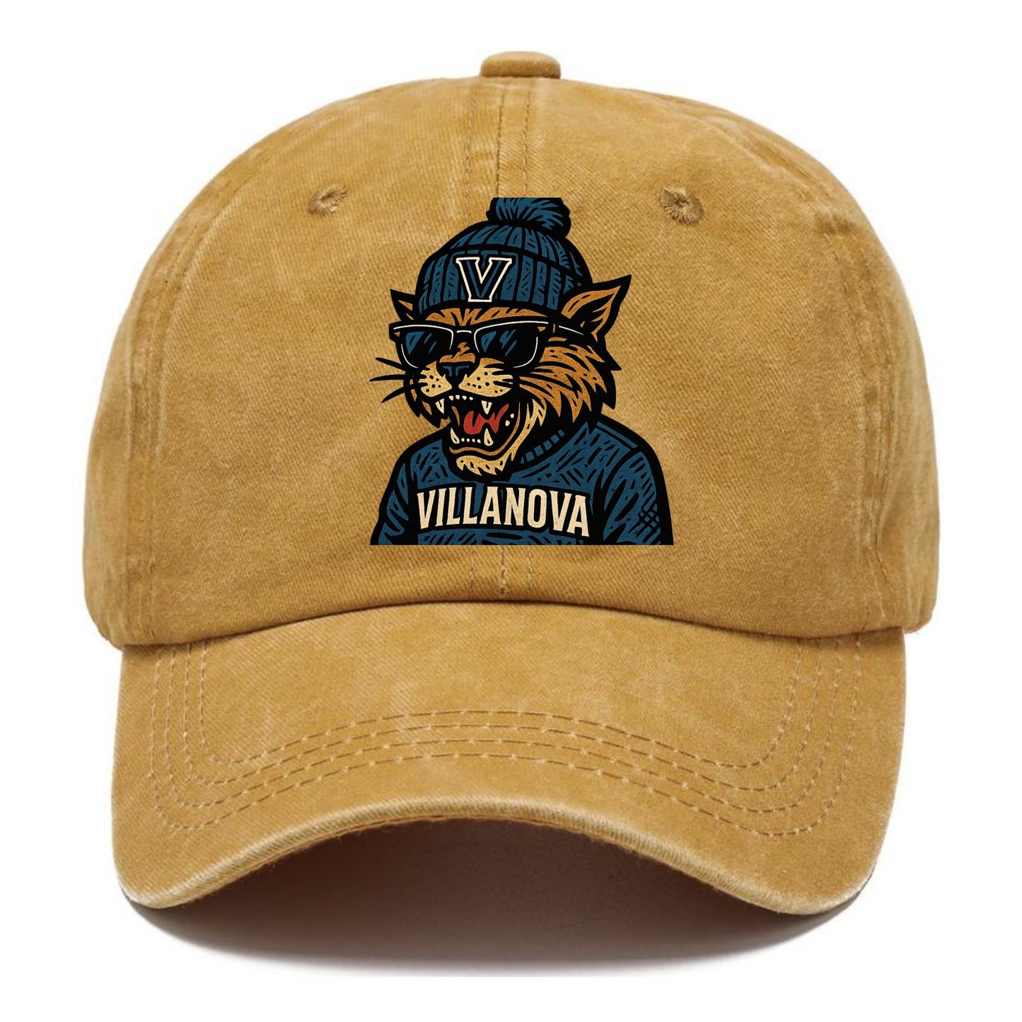 Villanova Wildcat wearing Villanova beanie with V patch - Classic Cap - Golden Harvest(Yellow)