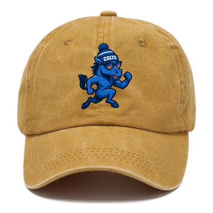 Indianapolis Colt Horse wearing Colts blue and white beanie with pom pom and wayfarer - Classic Cap - Golden Harvest(Yellow)