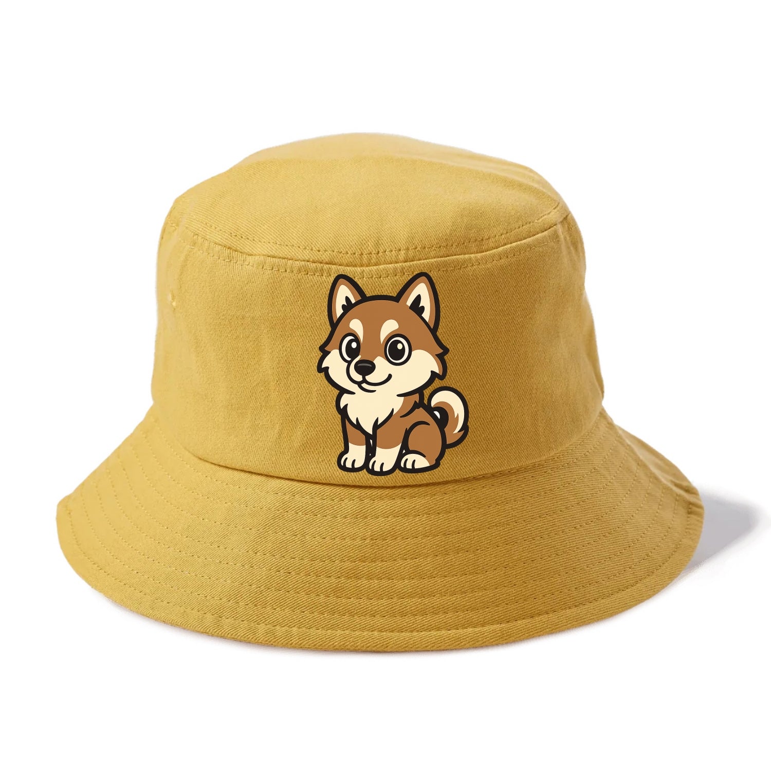Pomsky - Pomeranian-Husky mix sitting pose - Bucket Hat - Golden Harvest(Yellow)