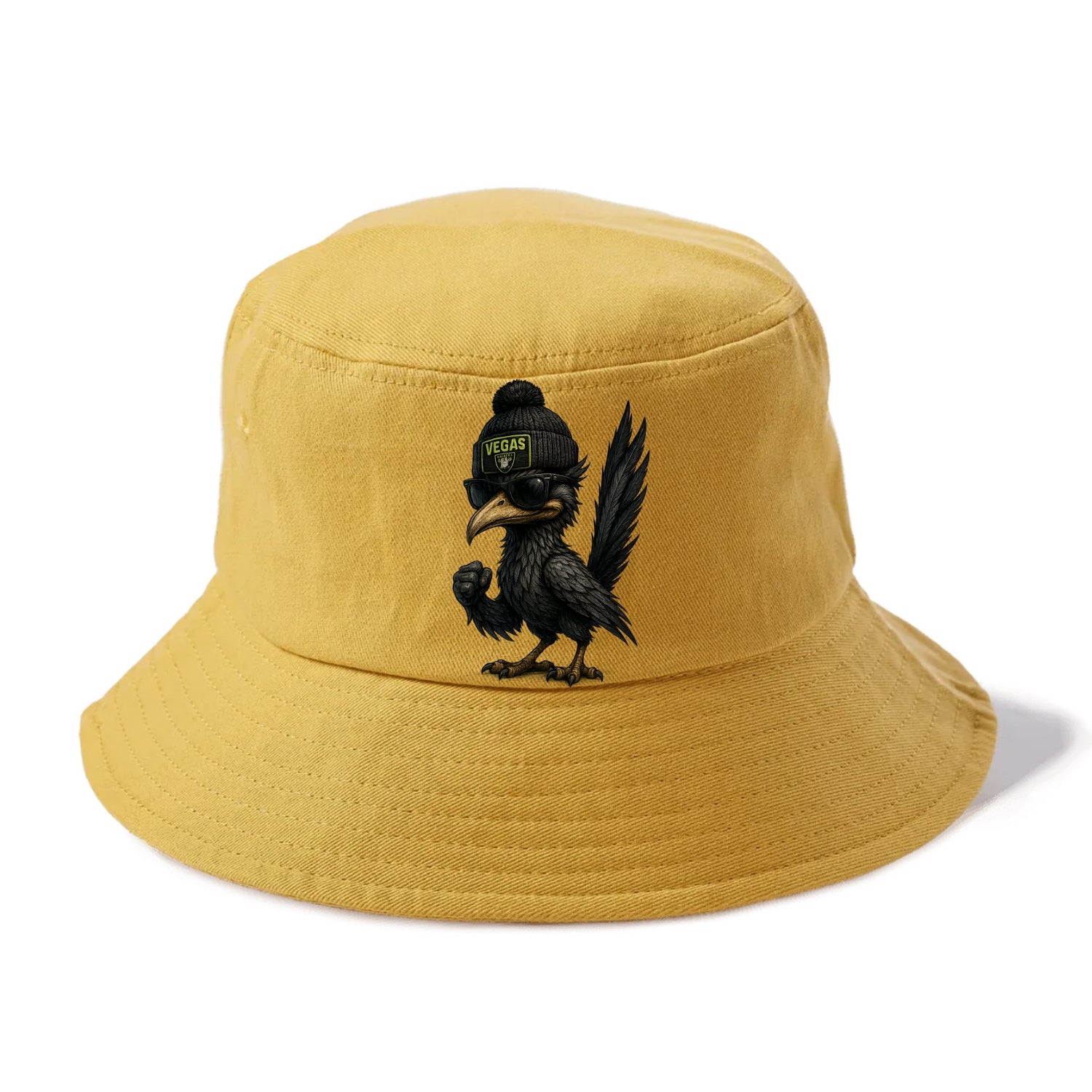 Vegas Roadrunner wearing Raiders beanie with neon patch and wayfarer sunglasses - Bucket Hat - Golden Harvest(Yellow)