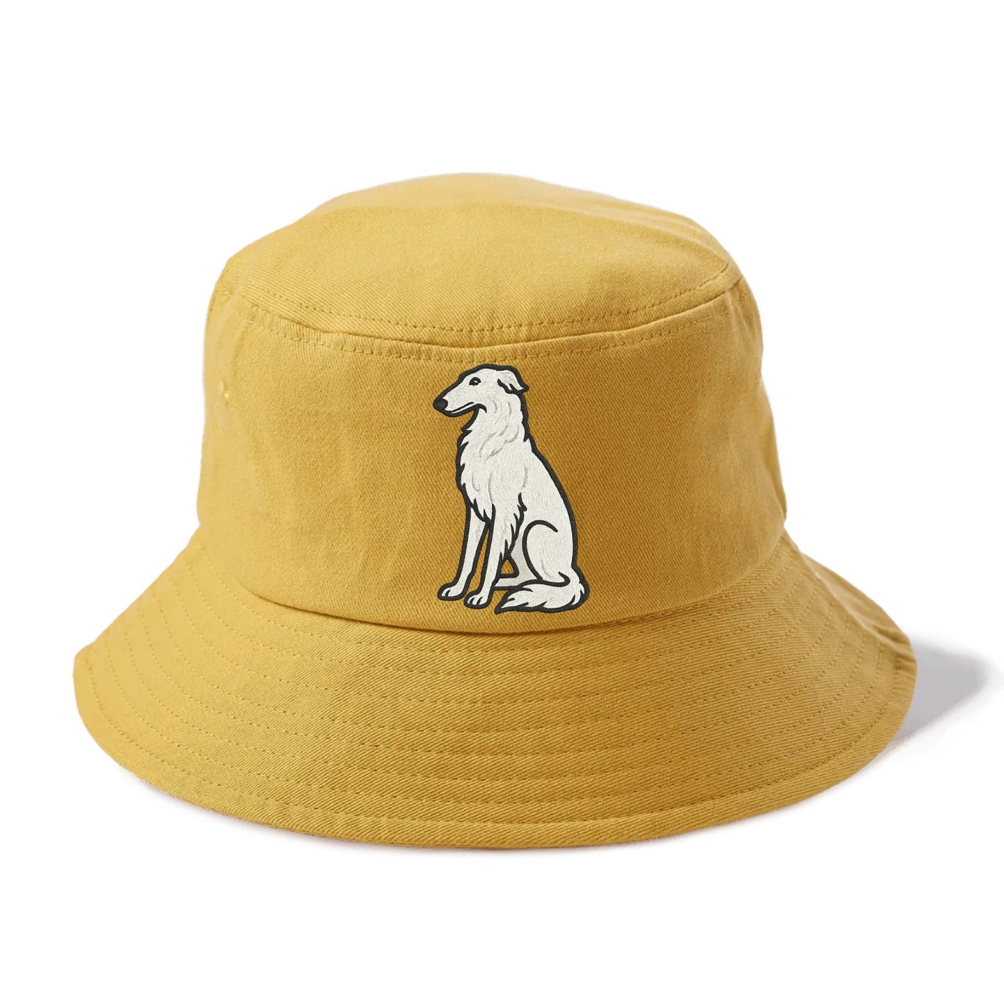 Borzoi - White embroidered sitting pose - Bucket Hat - Golden Harvest(Yellow)