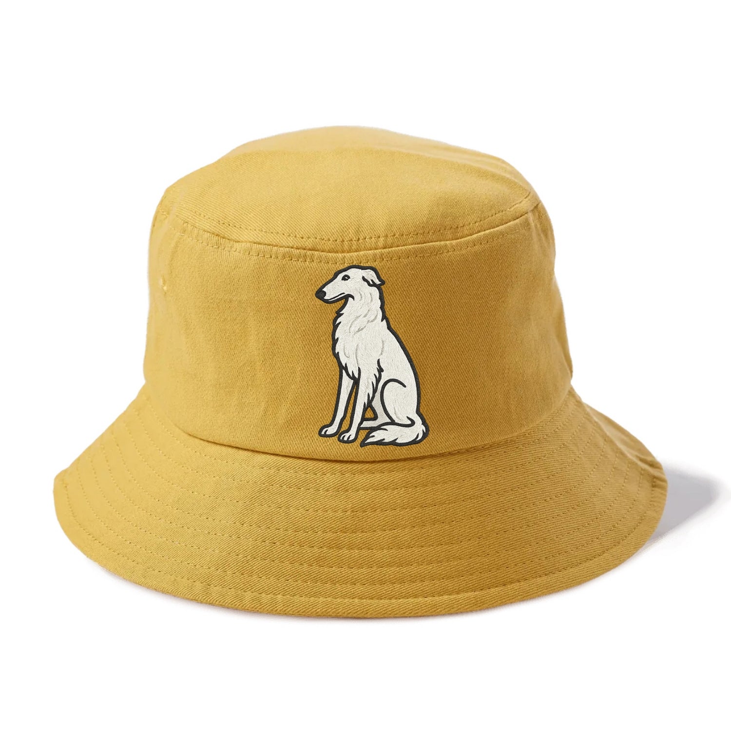 Borzoi - White embroidered sitting pose - Bucket Hat - Golden Harvest(Yellow)