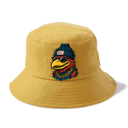 Lawrence Jayhawk wearing Kansas beanie with KU patch - Bucket Hat - Golden Harvest(Yellow)