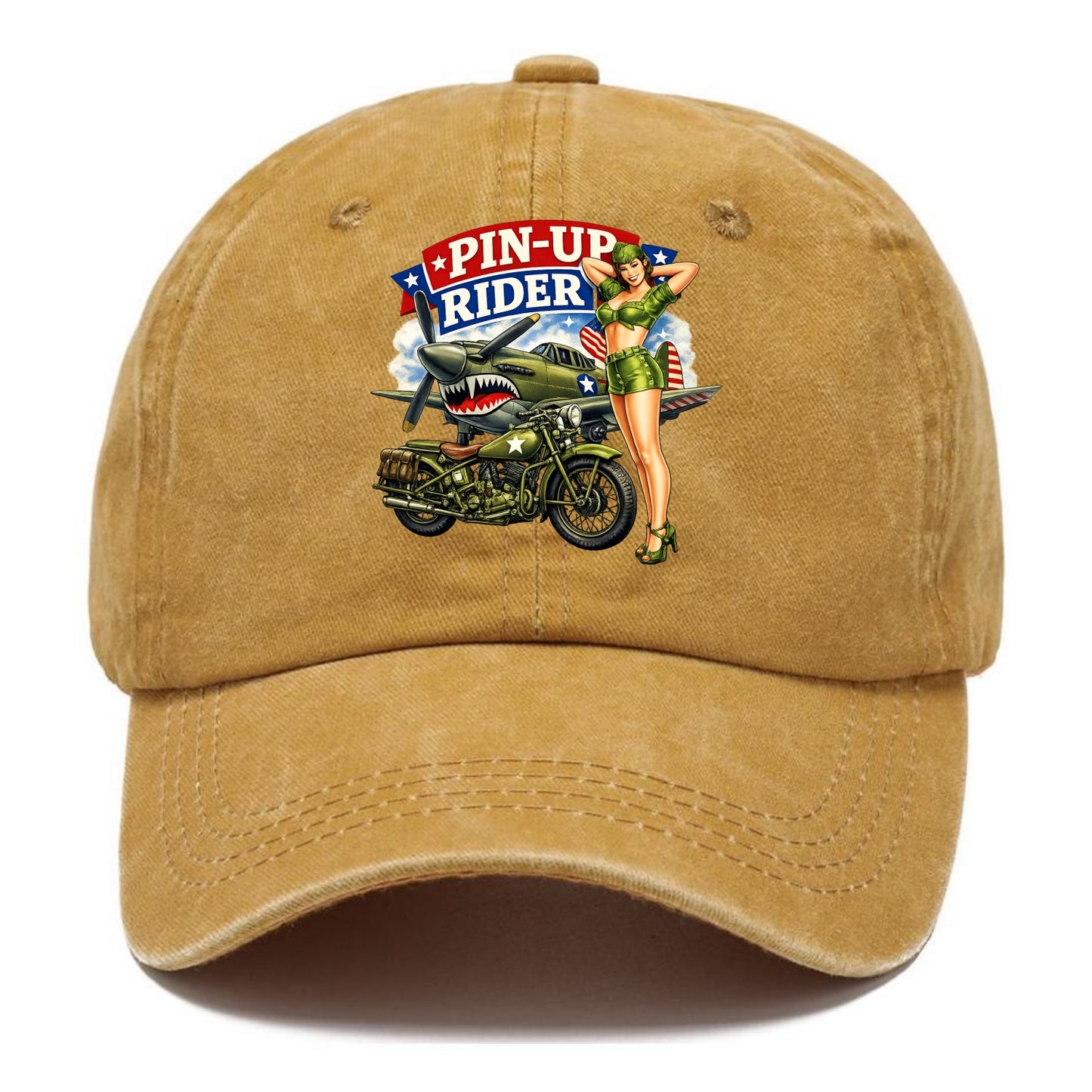 Wwii Pin Up Rider - Classic Cap - Golden Harvest(Yellow)