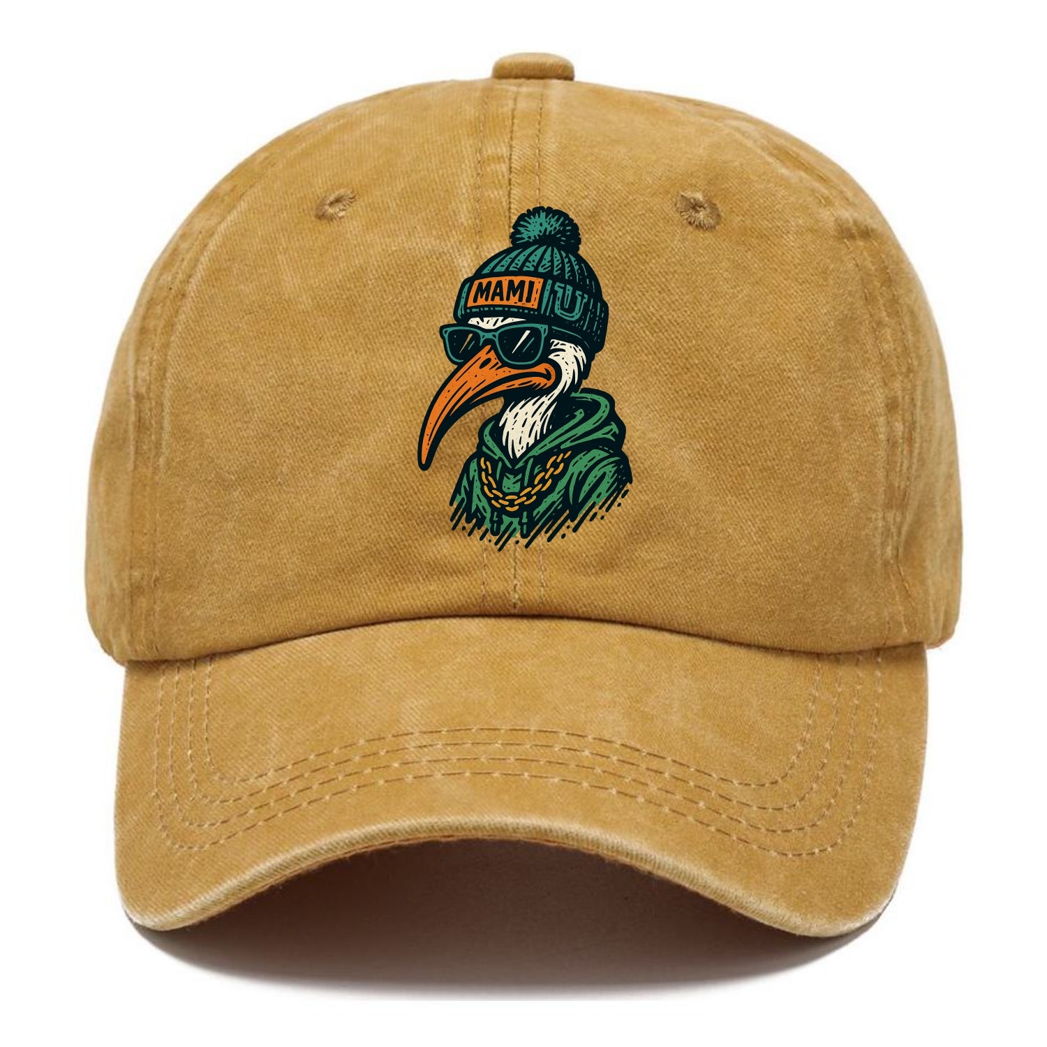 Coral Gables Ibis wearing Miami beanie with U patch - Classic Cap - Golden Harvest(Yellow)
