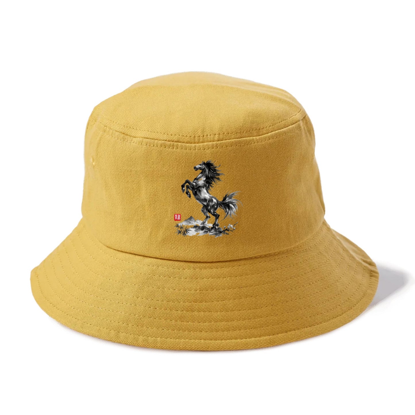 WILD STALLION | Powerful stallion rearing up | Windswept mane and tail | Mountain - Bucket Hat - Golden Harvest(Yellow)