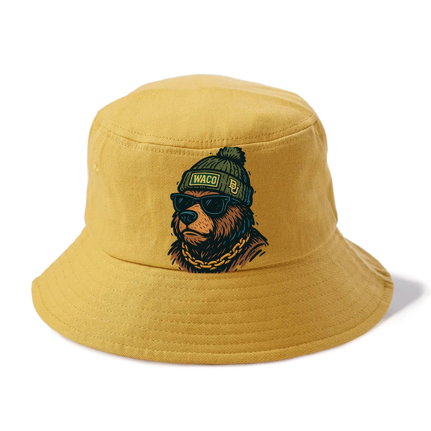 Waco Bear wearing Baylor beanie with BU patch - Bucket Hat - Golden Harvest(Yellow)