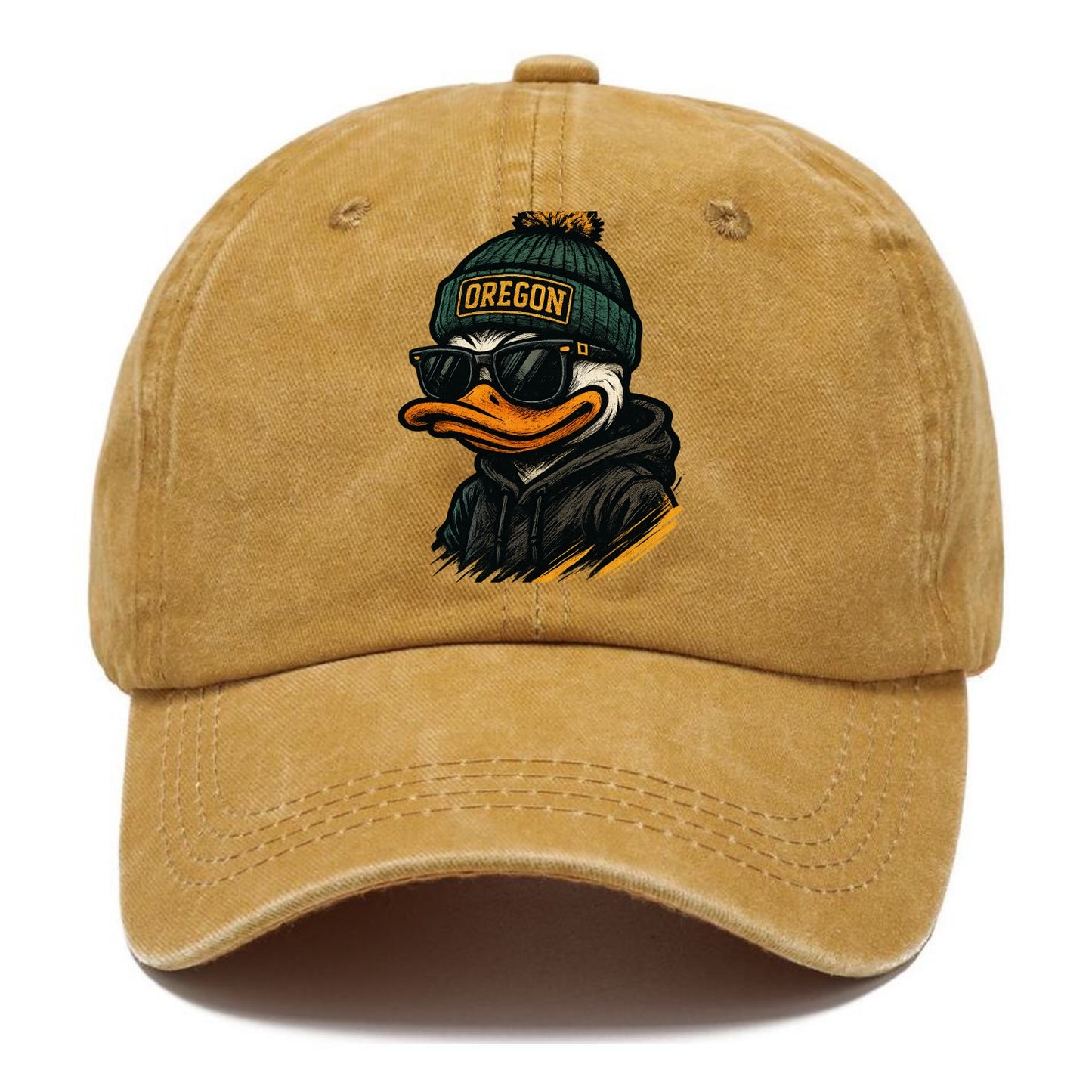 Eugene Duck wearing Oregon beanie with O patch - Classic Cap - Golden Harvest(Yellow)